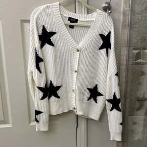 Stylish White Cardigan with Black Star Pattern